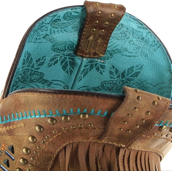 NEW Corral Ladies Brown & Multicolor Crystal Fringe Snip Toe Boots C2910 IN BOX - Picture 6 of 7